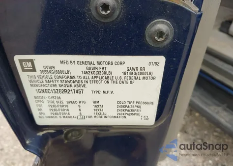 2002 Chevrolet Tahoe Ls from USA, damaged, VIN 1GNEC13Z62R217457